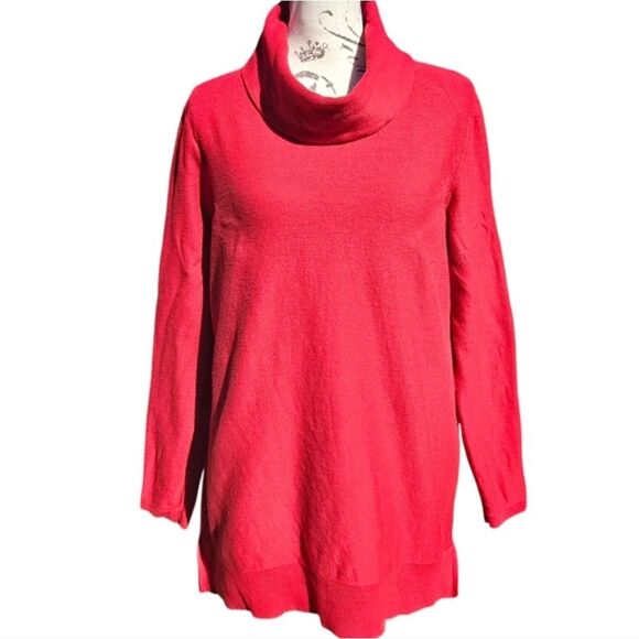 J. Jill Cotton Silk Blend Turtleneck Sweater in Red Women's Medium - Picture 1 of 9